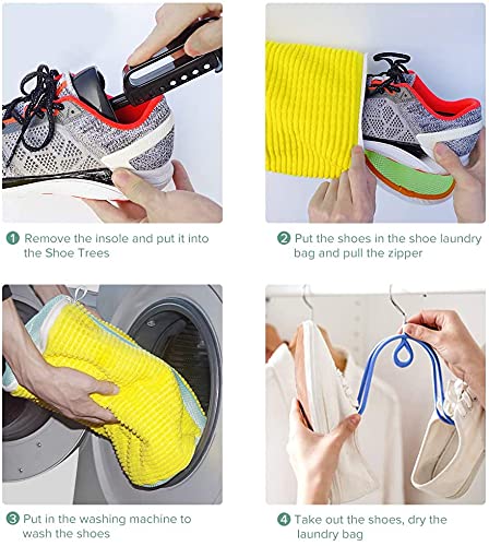 Durable Shoes 360° Cleaning Laundry Bag, Shoe Wash Bag for Washing Machine(Include Pair of Adjustable Shoe Trees)