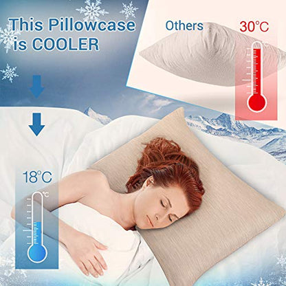 LUXEAR Cooling Pillowcase, 2 Pack Cooling Pillow Cover with Japanese Q-Max 0.45 Arc-Chill Cooling Fiber, Breathable, Soft, Eco-Friendly, Hidden Zipper Design, Standard Size(20x26 in)-Beige