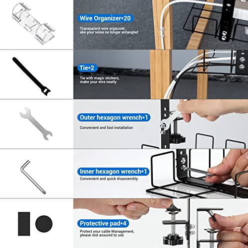 Under Desk Cable Management Tray - No-Drill Clamp Mount Steel Cord Organizer