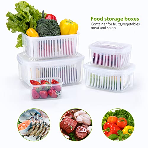  LUXEAR Fruit Vegetable Produce Storage Saver Containers with  Lid & Colander 5 Packs BPA-Free Plastic Fresh Keeper Set, Refrigerator  Fridge Organizer