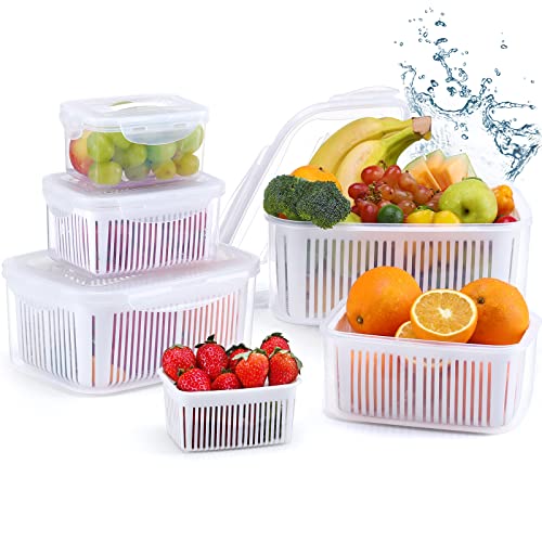 Produce Storage Containers with Lid & Colander BPA Free,5 Pack Set